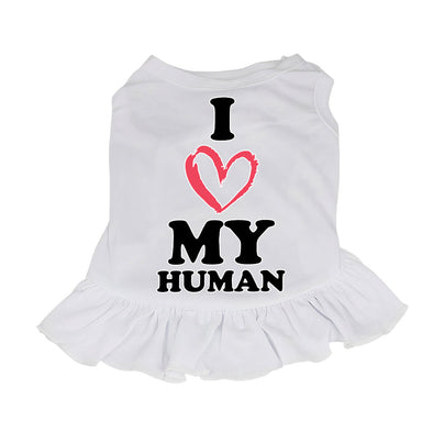 I Love My Human Dog Sundress - Text Design Dog Dress Shirt - Heart Dog Clothing