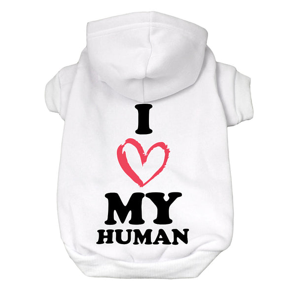 I Love My Human Dog Hoodie - Text Design Dog Coat - Heart Dog Clothing