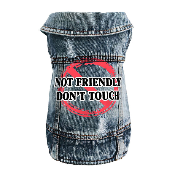 Not Friendly Don't Touch Dog Denim Vest - Quote Dog Denim Jacket - Graphic Dog Clothing