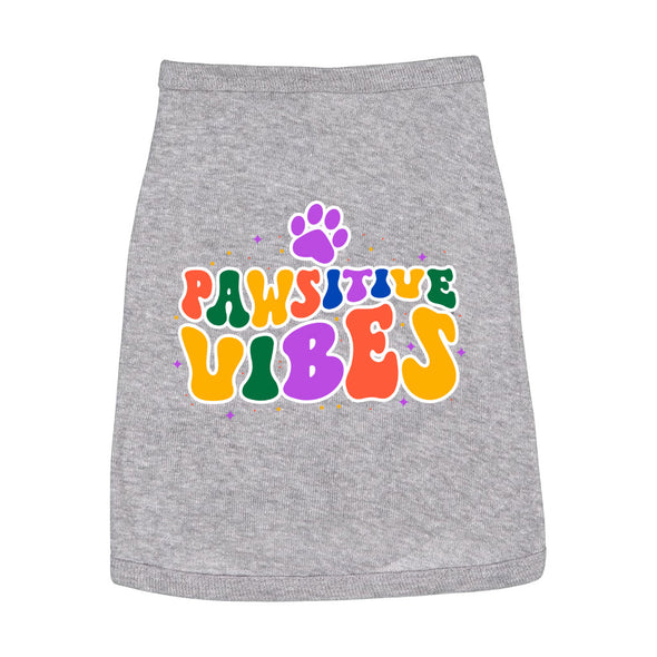 Pawsitive Vibes Dog Sleeveless Shirt - Colorful Text Dog Shirt - Cool Dog Clothing