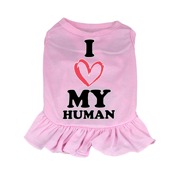 I Love My Human Dog Sundress - Text Design Dog Dress Shirt - Heart Dog Clothing