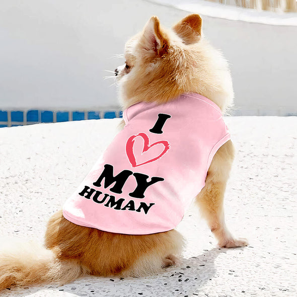 I Love My Human Dog Sleeveless Shirt - Text Design Dog Shirt - Heart Dog Clothing