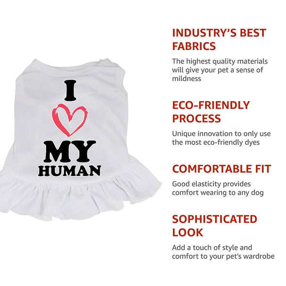 I Love My Human Dog Sundress - Text Design Dog Dress Shirt - Heart Dog Clothing