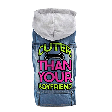 Cuter Than Your Boyfriend Dog Denim Jacket - Funny Dog Denim Coat - Colorful Dog Clothing