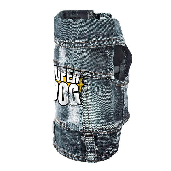 Super Dog Denim Vest - Colorful Dog Denim Jacket - Graphic Dog Clothing