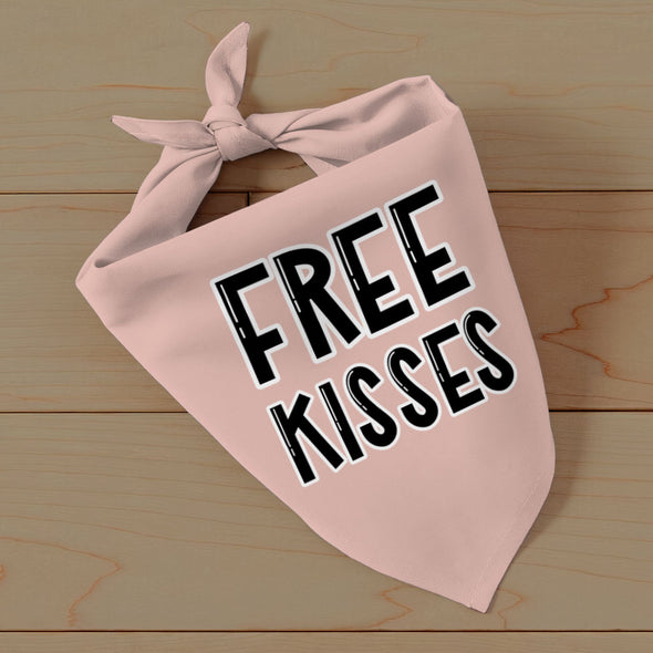 Free Kisses Pet Bandana - Word Print Dog Bandana - Minimalist Pet Scarf