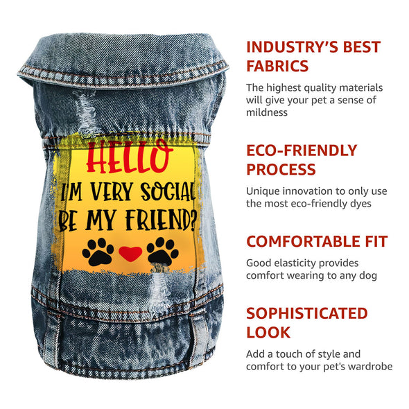 Friend Dog Denim Vest - Colorful Dog Denim Jacket - Printed Dog Clothing