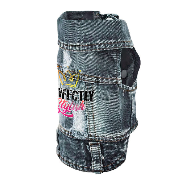 Pawfectly Stylish Dog Denim Vest - Crown Dog Denim Jacket - Printed Dog Clothing