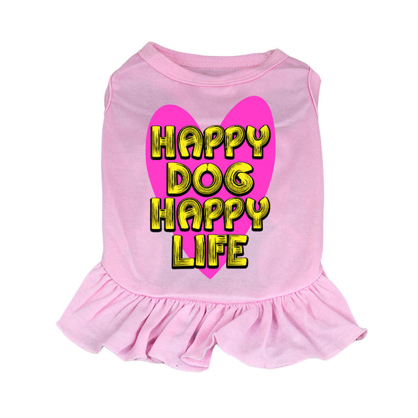 Happy Dog Happy Life Dog Sundress - Phrase Dog Dress Shirt - Art Print Dog Clothing