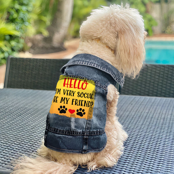 Friend Dog Denim Vest - Colorful Dog Denim Jacket - Printed Dog Clothing