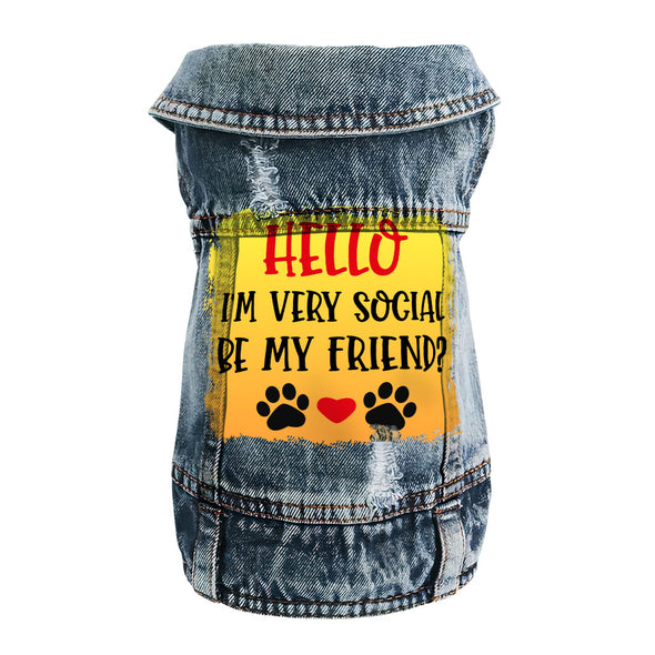 Friend Dog Denim Vest - Colorful Dog Denim Jacket - Printed Dog Clothing