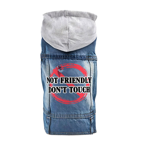 Not Friendly Don't Touch Dog Denim Jacket - Quote Dog Deim Coat - Graphic Dog Clothing