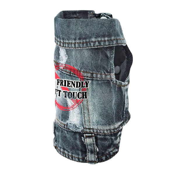 Not Friendly Don't Touch Dog Denim Vest - Quote Dog Denim Jacket - Graphic Dog Clothing