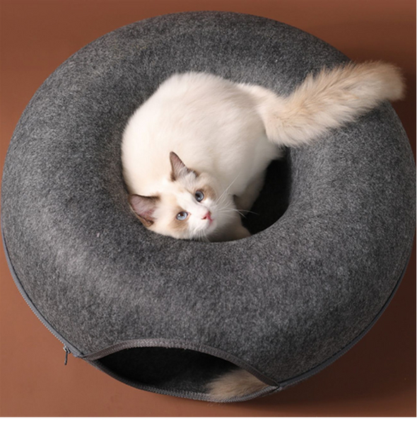 Petable Donut Cat Cave With Faux Fur