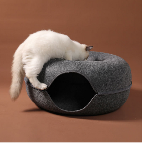 Petable Donut Cat Cave With Faux Fur