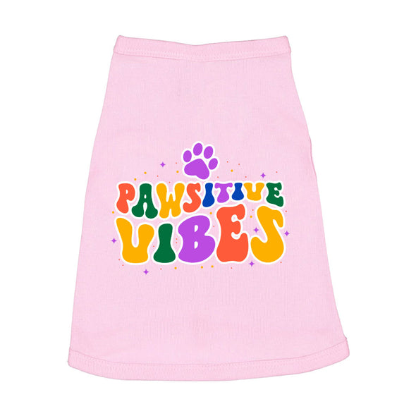 Pawsitive Vibes Dog Sleeveless Shirt - Colorful Text Dog Shirt - Cool Dog Clothing