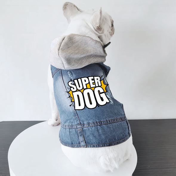 Super Dog Denim Jacket - Colorful Dog Deim Coat - Graphic Dog Clothing