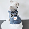 Free Kisses Dog Denim Jacket - Word Print Dog Denim Coat - Minimalist Dog Clothing