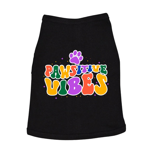 Pawsitive Vibes Dog Sleeveless Shirt - Colorful Text Dog Shirt - Cool Dog Clothing