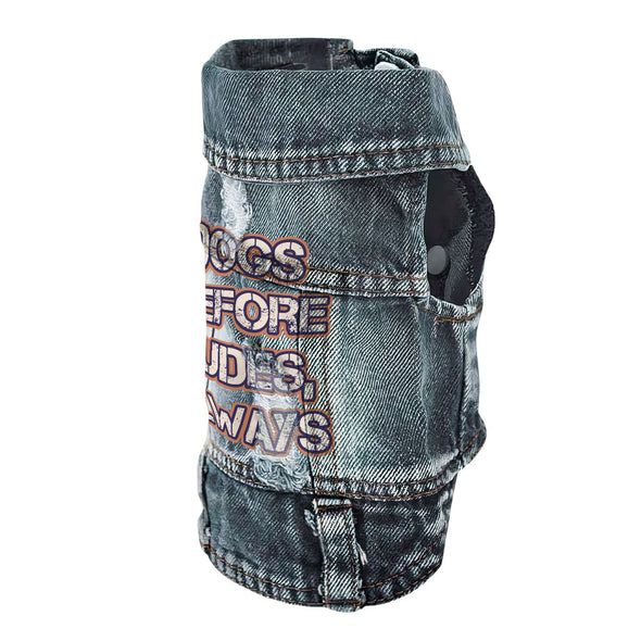 Dogs Before Dudes Dog Denim Vest - Dog Theme Dog Denim Jacket - Funny Dog Clothing