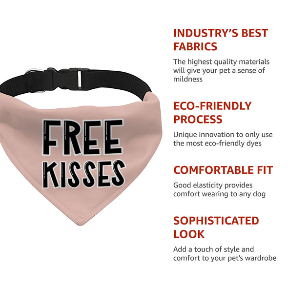 Free Kisses Pet Bandana Collar - Word Print Scarf Collar - Minimalist Dog Bandana