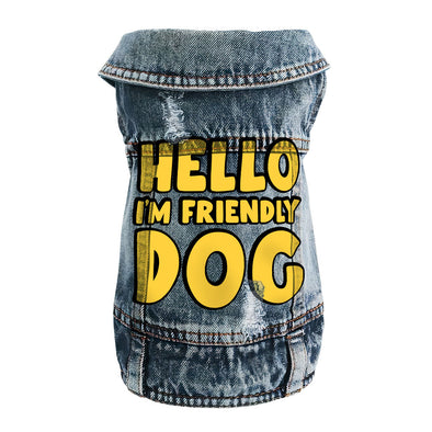 I'm Friendly Dog Dog Denim Vest - Themed Dog Denim Jacket - Cute Dog Clothing