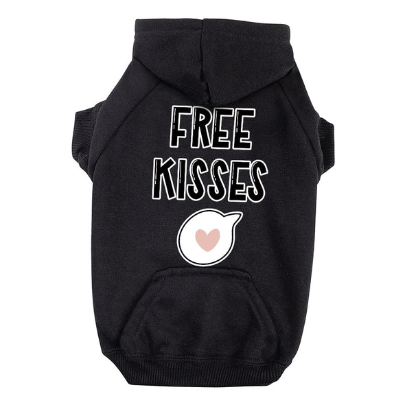 Free Kisses Dog Hoodie with Pocket - Word Print Dog Coat - Minimalist Dog Clothing