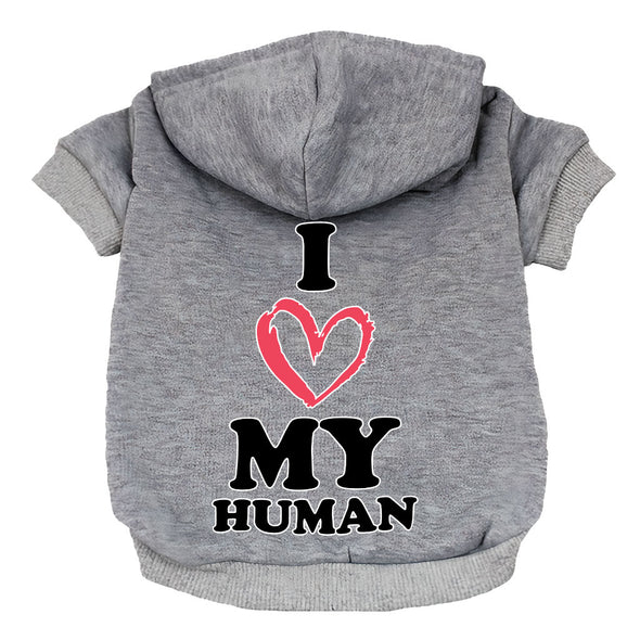 I Love My Human Dog Hoodie - Text Design Dog Coat - Heart Dog Clothing