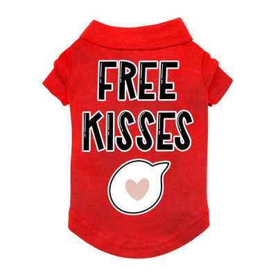 Free Kisses Dog Polo Shirt - Word Print Dog T-Shirt - Minimalist Dog Clothing