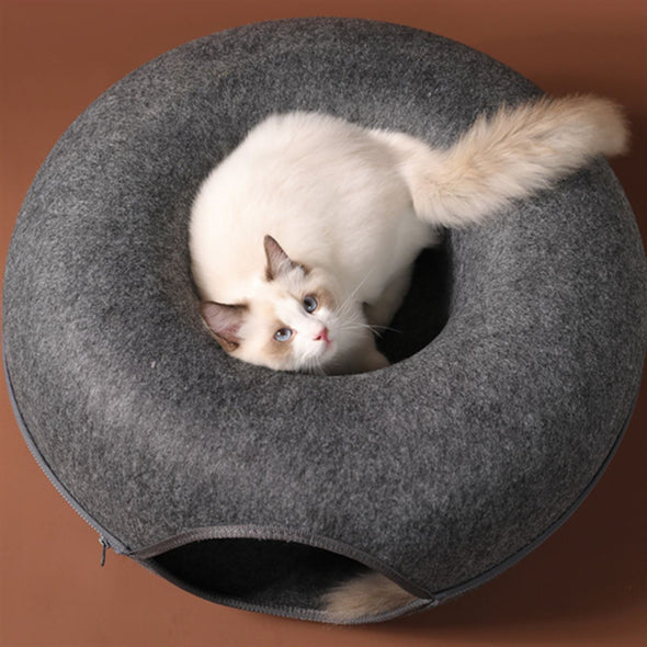 Petable Donut Cat Cave With Faux Fur