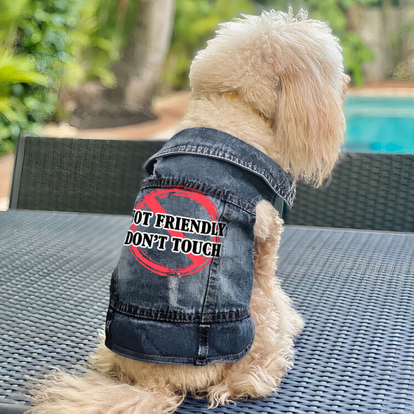 Not Friendly Don't Touch Dog Denim Vest - Quote Dog Denim Jacket - Graphic Dog Clothing