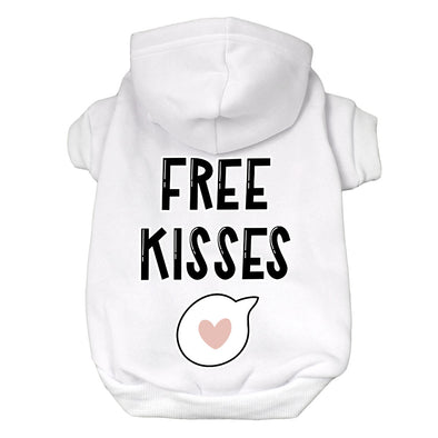 Free Kisses Dog Hoodie - Word Print Dog Coat - Minimalist Dog Clothing