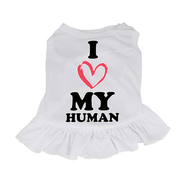 I Love My Human Dog Sundress - Text Design Dog Dress Shirt - Heart Dog Clothing